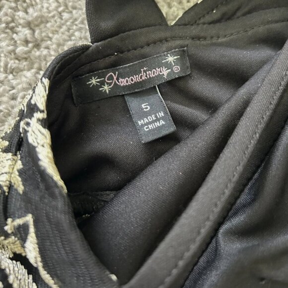 Xtraordinary Embroidered Tulle Dramatic High-Low Dress Black/Gold Size 5 - Picture 7 of 12